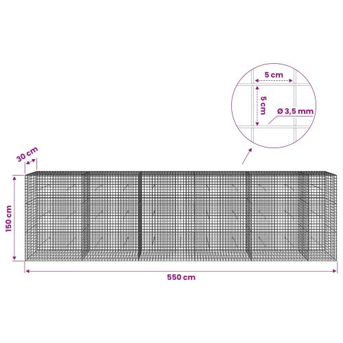Габион с 3,5 мм Жица и 5x5 см Мрежа 550x30x150 см