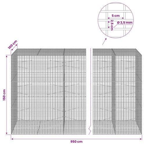 Габион с 3,5 мм тел и 5x2,5 см мрежа 950x100x150 см