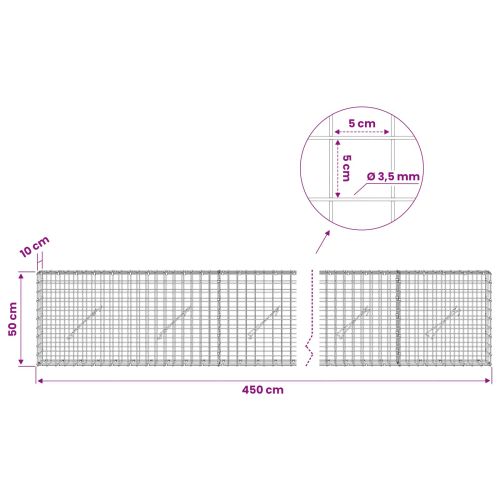 Габион с 3,5 мм Жица и 5x5 см Мрежа 450x10x50 см