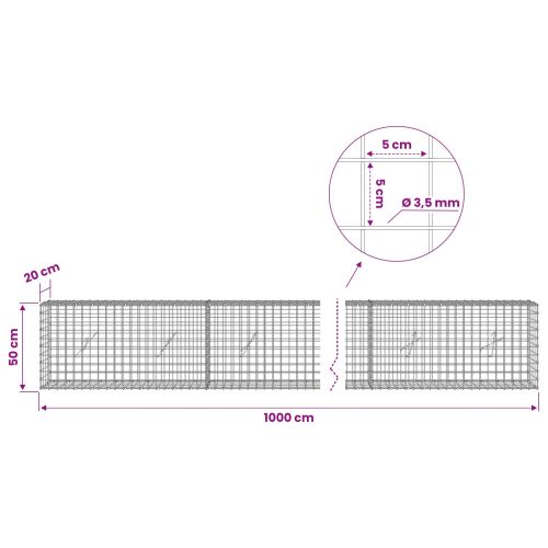 Габион с 3,5 мм Жица и 5x5 см Мрежа 1000x20x50 см