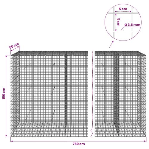 Габион с 3,5 мм Жица и 5x5 см Мрежа 750x50x150 см