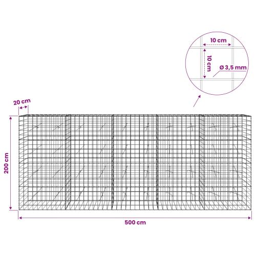 Габион с 3,5 мм тел и мрежа 10x10 см 500x20x200 см