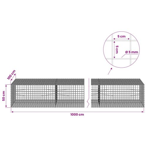 Габион с 5 мм жица и мрежа 5x5 см 1000x100x50 см