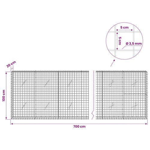 Габион с 3,5 мм Жица и 5x5 см Мрежа 700x20x100 см