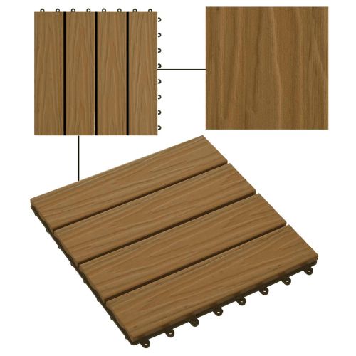 Плочка за decking 3D дизайн 11 бр. Тик 30 x 30 cm WPC