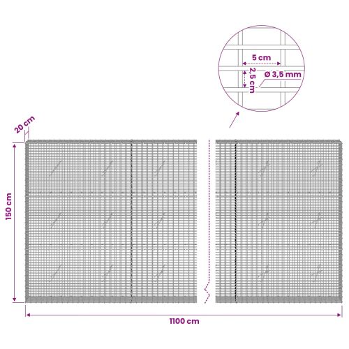 Габион с 3,5 мм тел и 5x2,5 см мрежа 1100x20x150 см