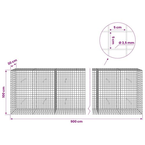Габион с 3,5 мм Жица и 5x5 см Мрежа 900x30x100 см