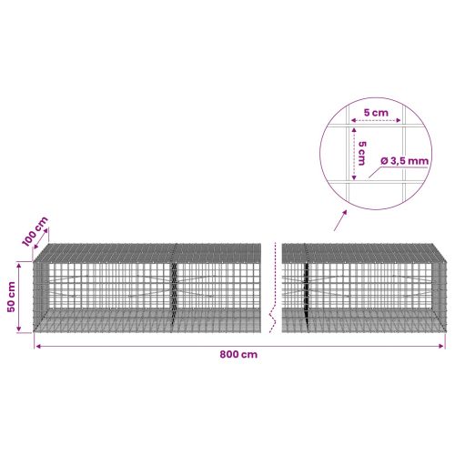 Габион с 3,5 мм Жица и 5x5 см Мрежа 800x100x50 см