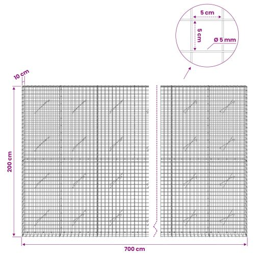 Габион с 5 мм жица и мрежа 5x5 см 700x10x200 см