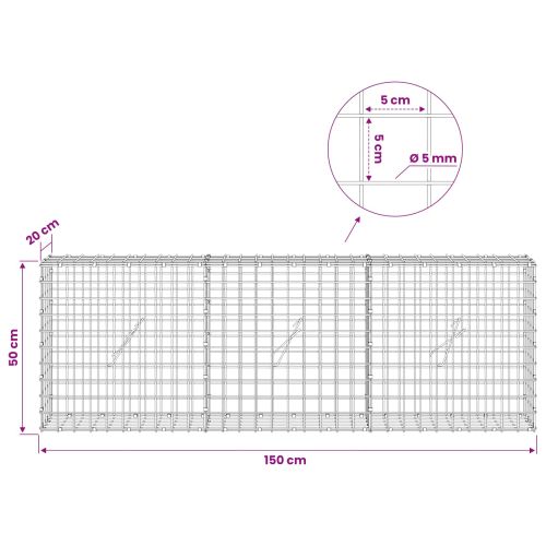Габион с 5 мм жица и мрежа 5x5 см 150x20x50 см
