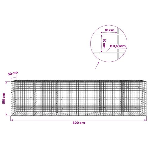 Габион с 3,5 мм тел и мрежа 10x10 см 600x30x150 см
