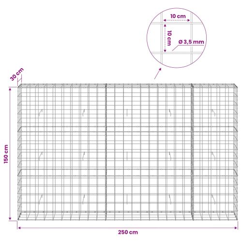 Габион с 3,5 мм тел и мрежа 10x10 см 250x30x150 см