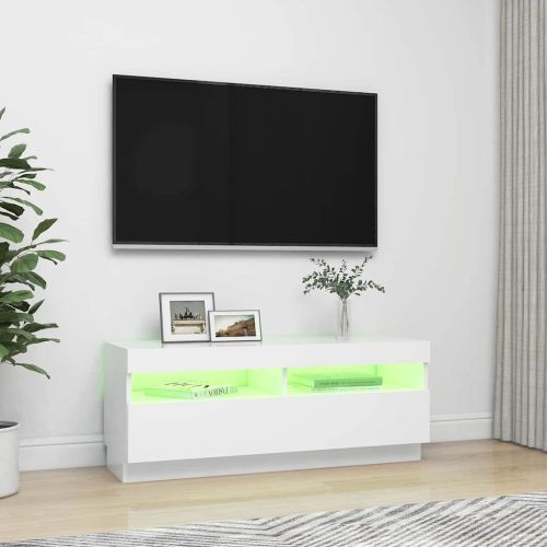 ТВ шкаф с LED осветление, бял, 100x35x40 см