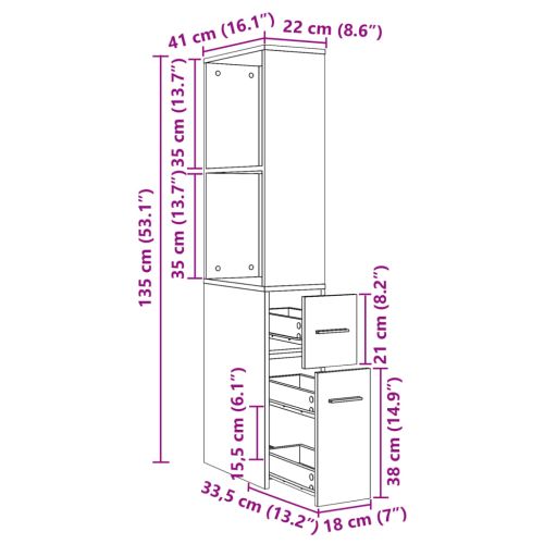 Тесен скрин за баня с колелца, сив сонома, инженерно дърво
