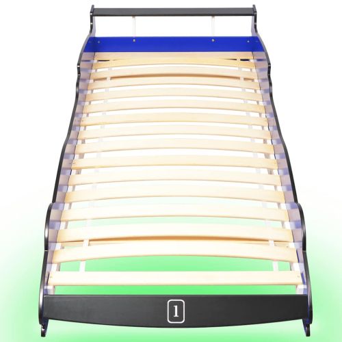 Детско легло “състезателна кола“, LED лента, 90x200 cм, синьо