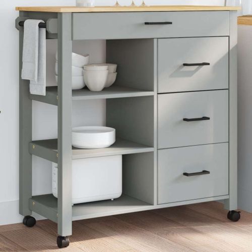 Кухненска количка "MONZA" 84x40x88,5 см сива борово дърво масив