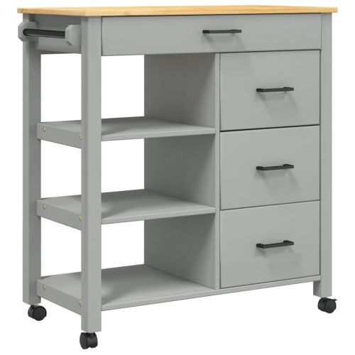 Кухненска количка "MONZA" 84x40x88,5 см сива борово дърво масив