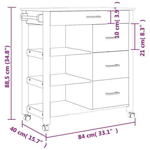 Кухненска количка "MONZA" 84x40x88,5 см сива борово дърво масив