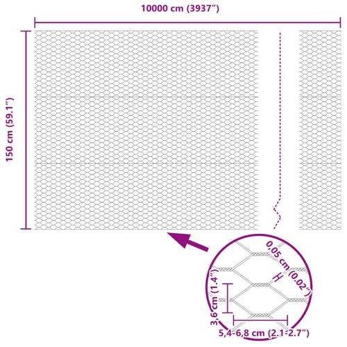 Шестоъгълна ограда 1,5 x 100 м Поцинкована стомана Сребристо
