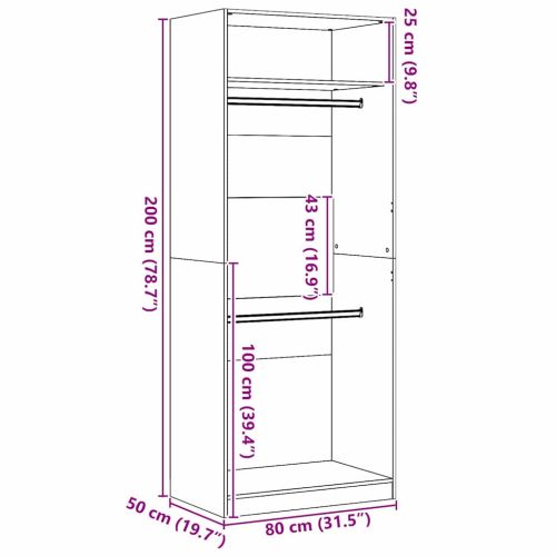 Гардероб Черния дъб 80 x 50 x 200 см Инженерна дървесина