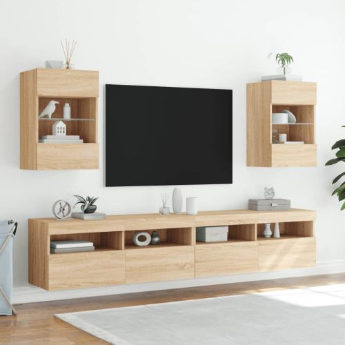 Стенен ТВ шкаф с LED осветление, сонома дъб, 40x30x60,5 см