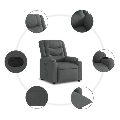 Изправящ реклайнер стол, тъмносив, текстил