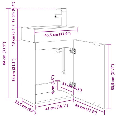 Мивка за баня със смесител Опушен дъб 45,5 x 22,5 x 84 см
