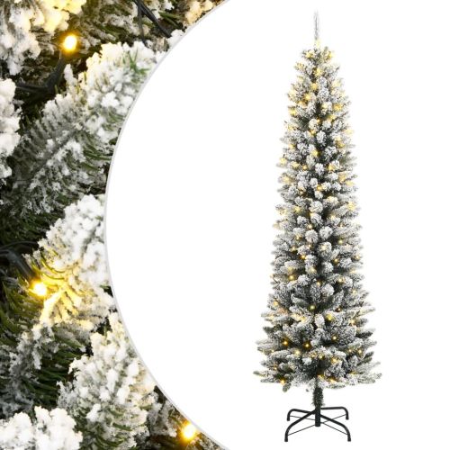 Изкуствена коледна елха, 150 LED и флокиран сняг, 150 см