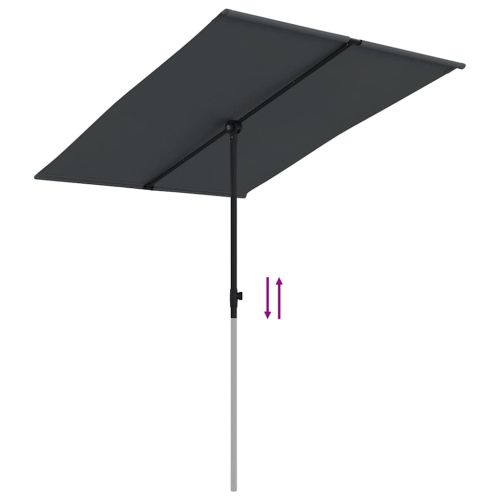 Градински чадър с алуминиев прът, 2x1,5 м, черен
