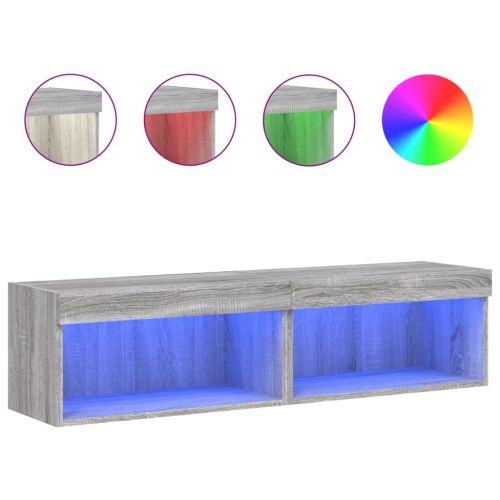 ТВ шкафове с LED осветление, 2 бр, сив сонома, 60x30x30 см