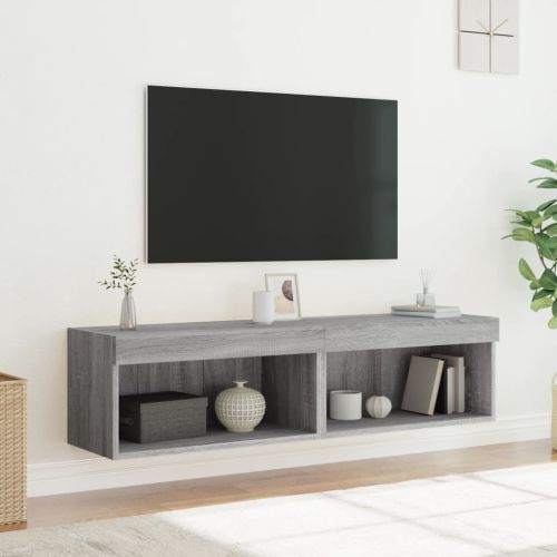 ТВ шкафове с LED осветление, 2 бр, сив сонома, 60x30x30 см