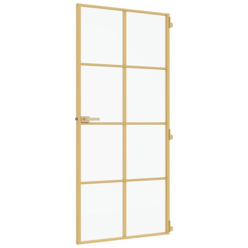 Интериорна врата златиста 93x201,5 см закалено стъкло алуминий