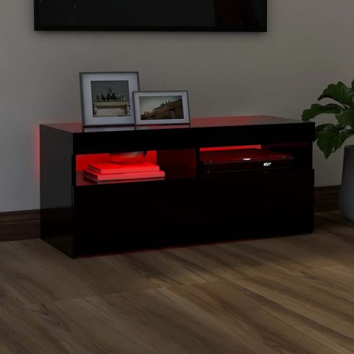 ТВ шкаф с LED осветление, черен, 90x35x40 см