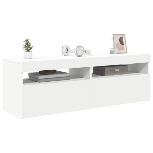 ТВ шкаф с LED осветление, бял, 120x35x40 см