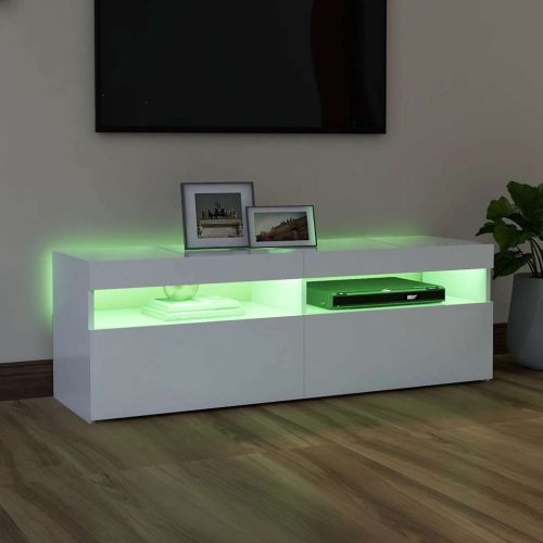 ТВ шкаф с LED осветление, бял, 120x35x40 см
