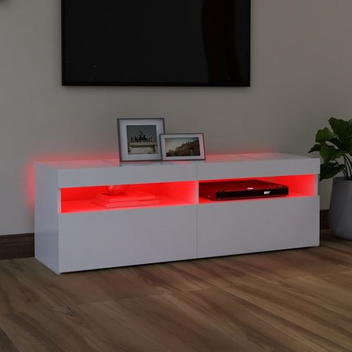 ТВ шкаф с LED осветление, бял, 120x35x40 см