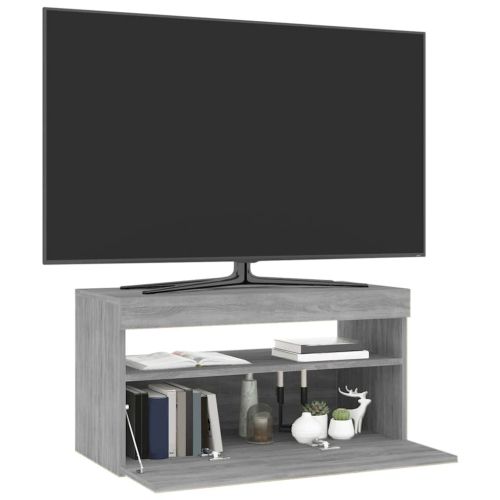 ТВ шкаф с LED осветление, сив сонома, 75x35x40 см