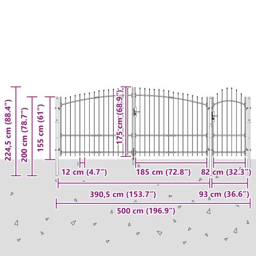 Градинска врата WOERDEN 175 x 500 cm С ключалка Стомана Сив