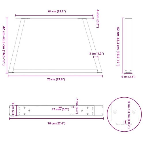 Крака за масичка за кафе, V-образна, 2 бр., антрацит, 70 x (42-43,3) см, стомана