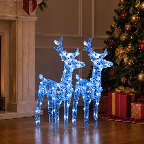Коледни елени, 2 бр, синя, 80 LED, акрил