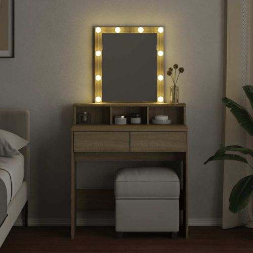 Тоалетка с LED, дъб сонома, 80x41x144,5 см
