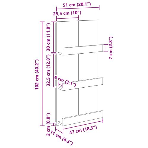 Етажерка за списания с рафт Сив Сонома 51 x 11 x 102 см