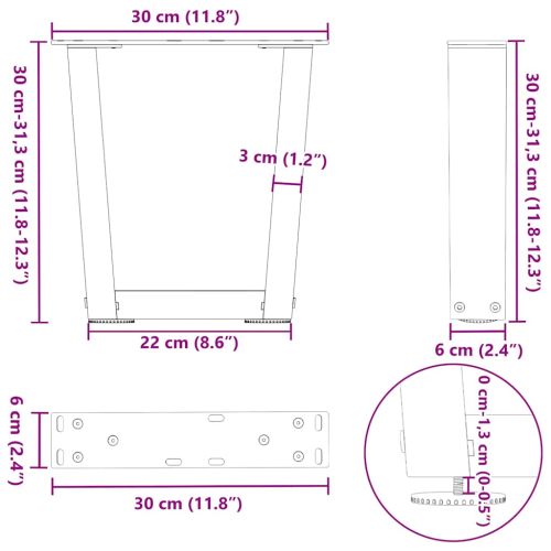 Крака за масичка за кафе, V-образни, 2 бр., бели, 30 x (30-31,3) см, стомана