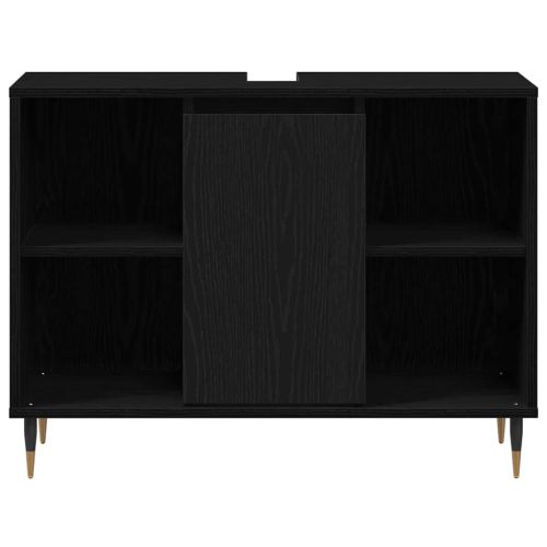 Шкаф за баня Черно 80 x 33 x 60 см Инженерна дървесина