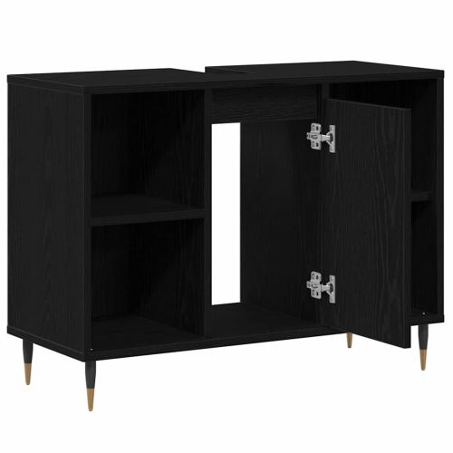 Шкаф за баня Черно 80 x 33 x 60 см Инженерна дървесина