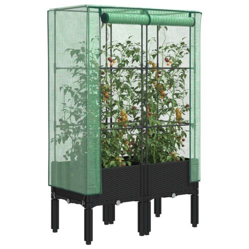 Повдигнато легло с оранжерия калъф, ратанов вид, 80x40x140 см