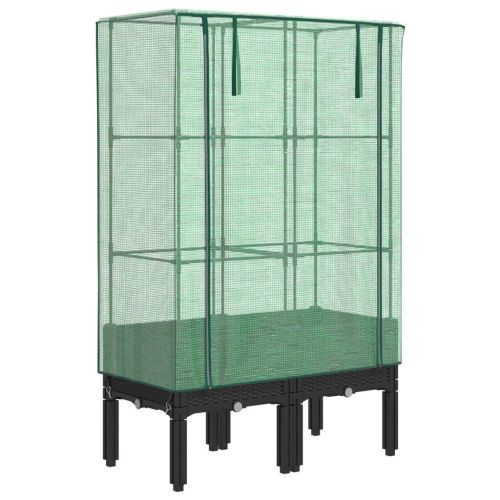 Повдигнато легло с оранжерия калъф, ратанов вид, 80x40x140 см