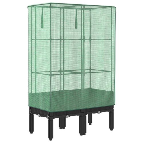 Повдигнато легло с оранжерия калъф, ратанов вид, 80x40x140 см