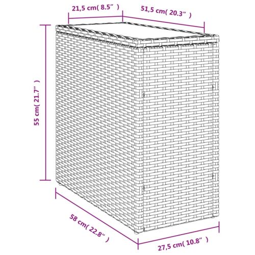 Градинска маса със стъклен плот бежова 58x27,5x55 см полиратан