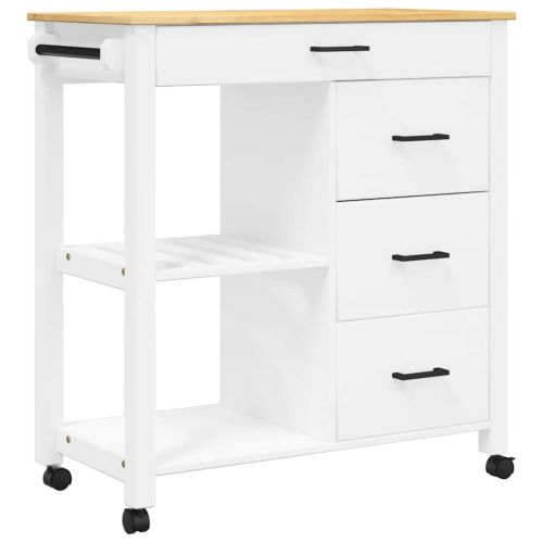 Кухненска количка "MONZA" 84x40x88,5 см бяла борово дърво масив